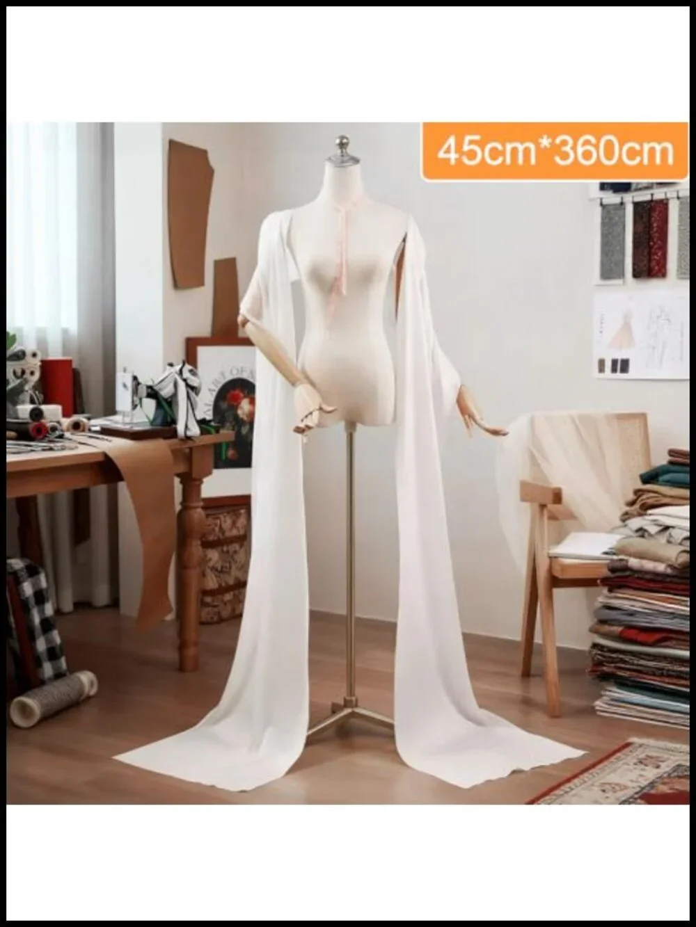 Bridal Chiffon Scarf Long White Wedding Shawl Wrap Ceremony Veil